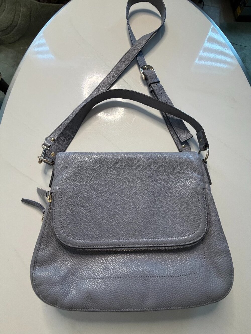Nordstrom Gray Genuine Pebbled Leather Convertible Flap Crossbody Shoulder Bag